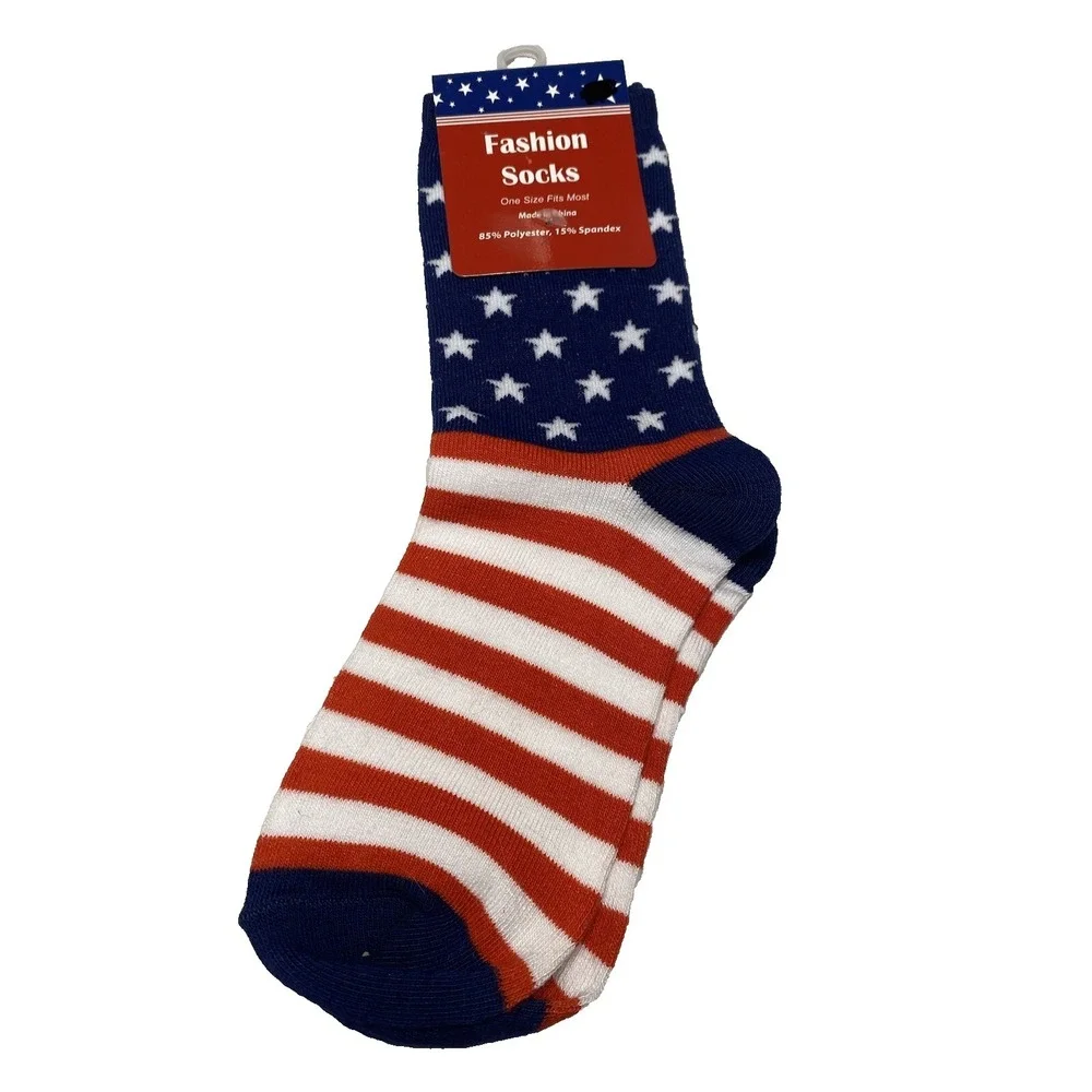 womens fashion crew socks american flag‎ OSFM
